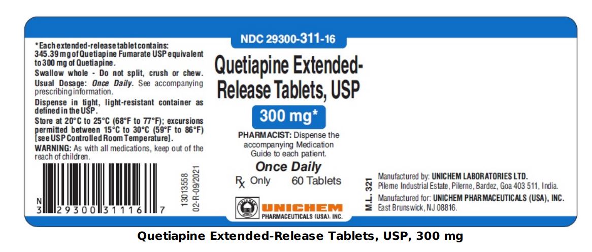 Quetiapine 300mg 60 extended-release tabs